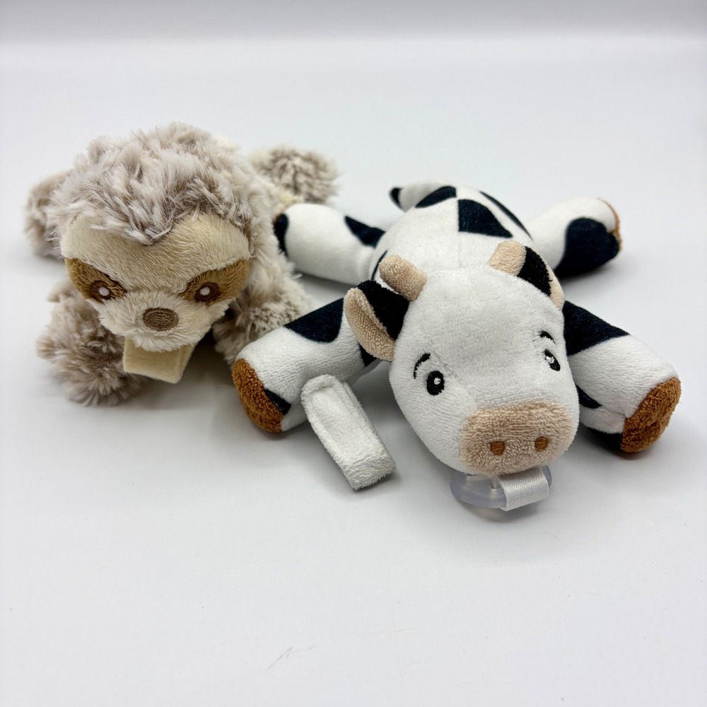 RaZbaby Sloth RaZbuddy & Philips Avent Cow Plush Pacifier Holder Bundle 2pc 2023